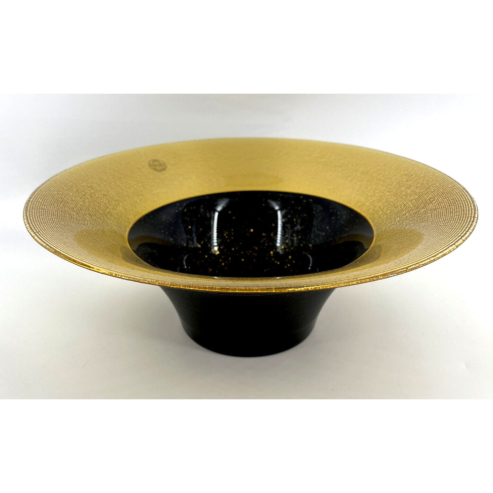 Mid Century Modern Black Gold Bohemian Glass Bowl Made In Czech Republic